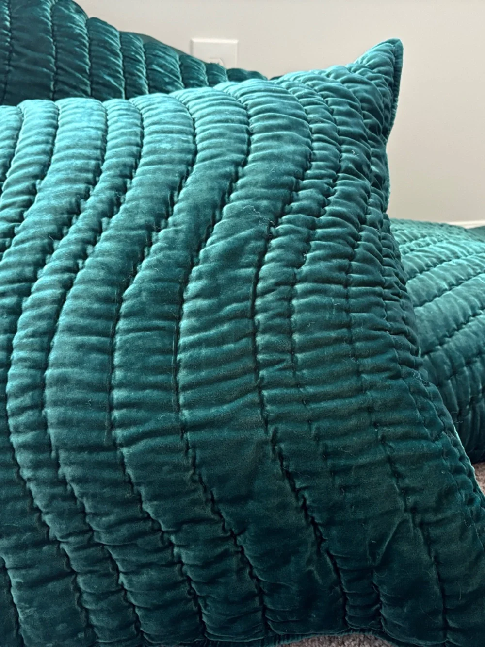 West Elm Lush Velvet Wave Quilt and 2 Euro Shams